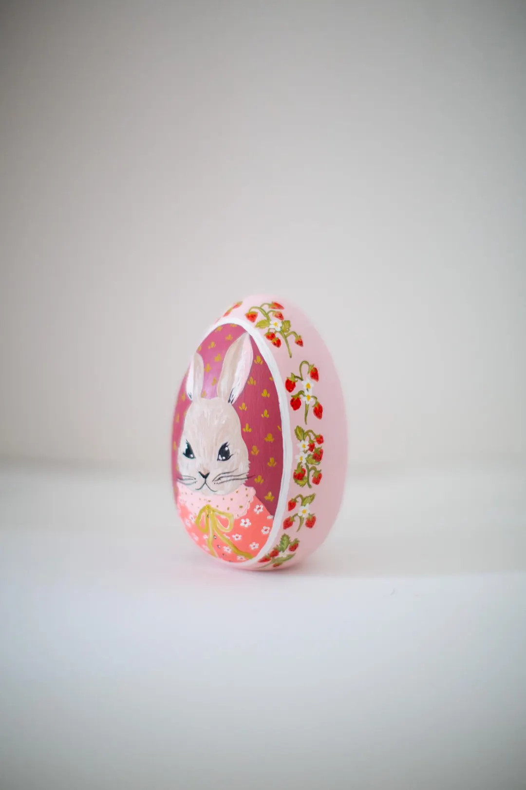 Heirloom Wooden Easter Eggs - Bunny With Strawberries on Blush - 5" Larger Size - Etsy | Etsy (US)