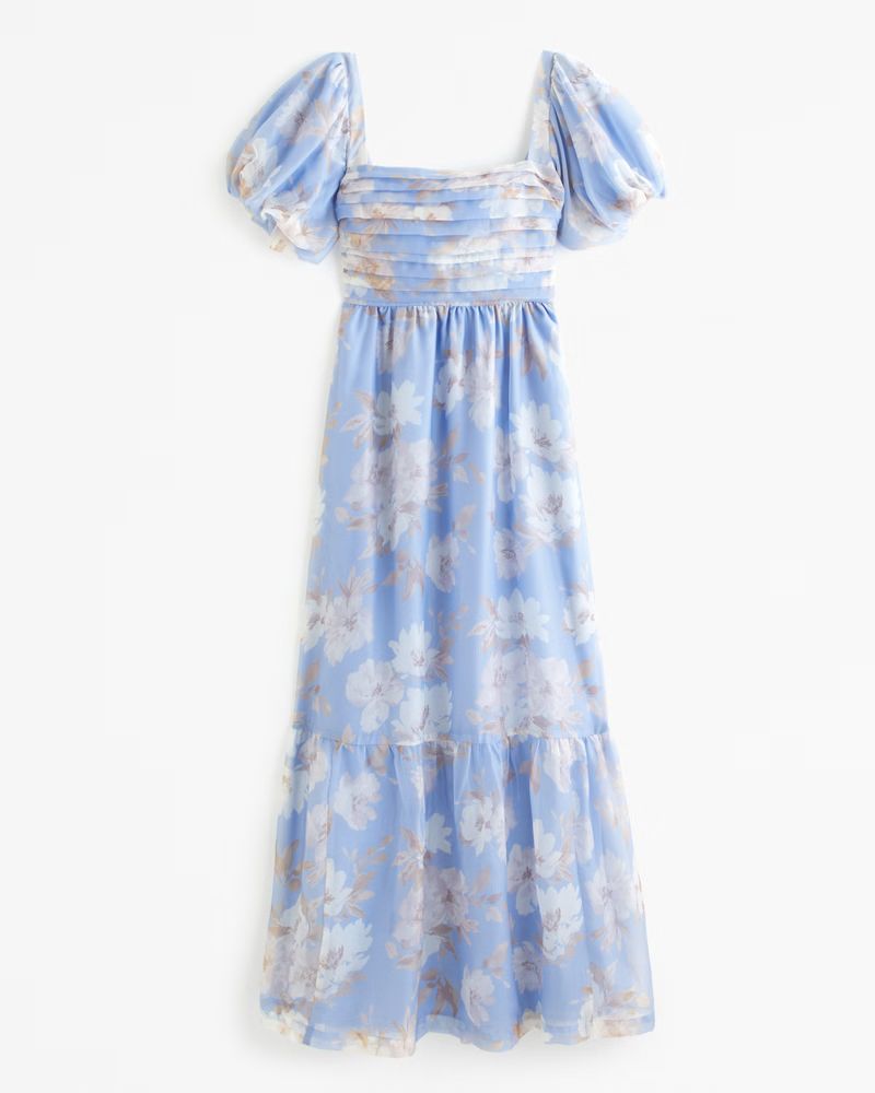 Abercrombie & Fitch Women's Emerson Drama Bow-Back Gown in Blue Floral - Size XXS PETITE | Abercrombie & Fitch (US)