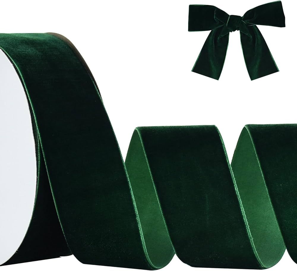 Amazon.com: TONIFUL Christmas Green Velvet Ribbon 1-1/2 Inch x 10yds, Vintage Velvet Ribbons, for... | Amazon (US)