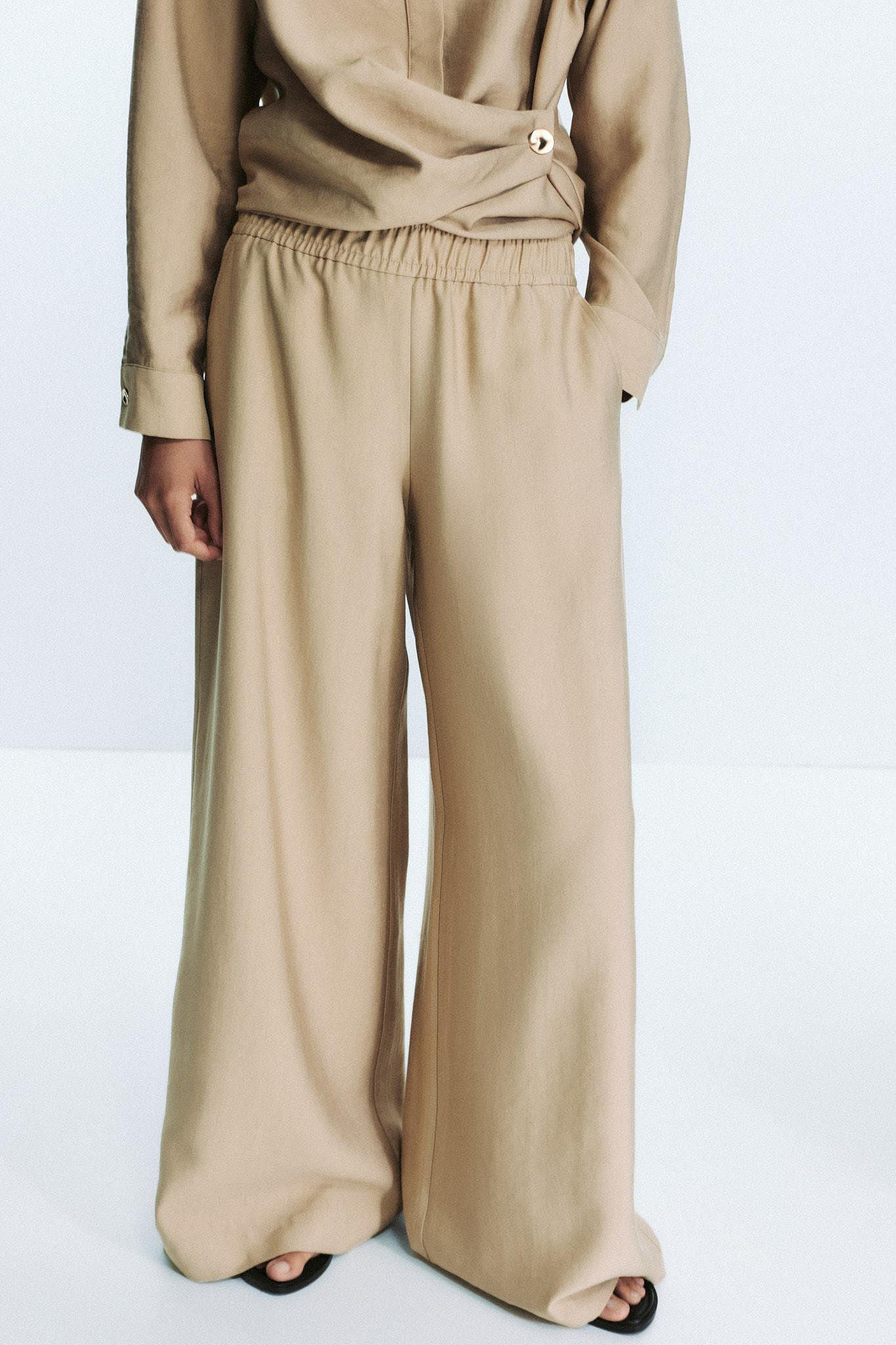 ELASTIC WAIST WIDE LEG PANTS | Zara US