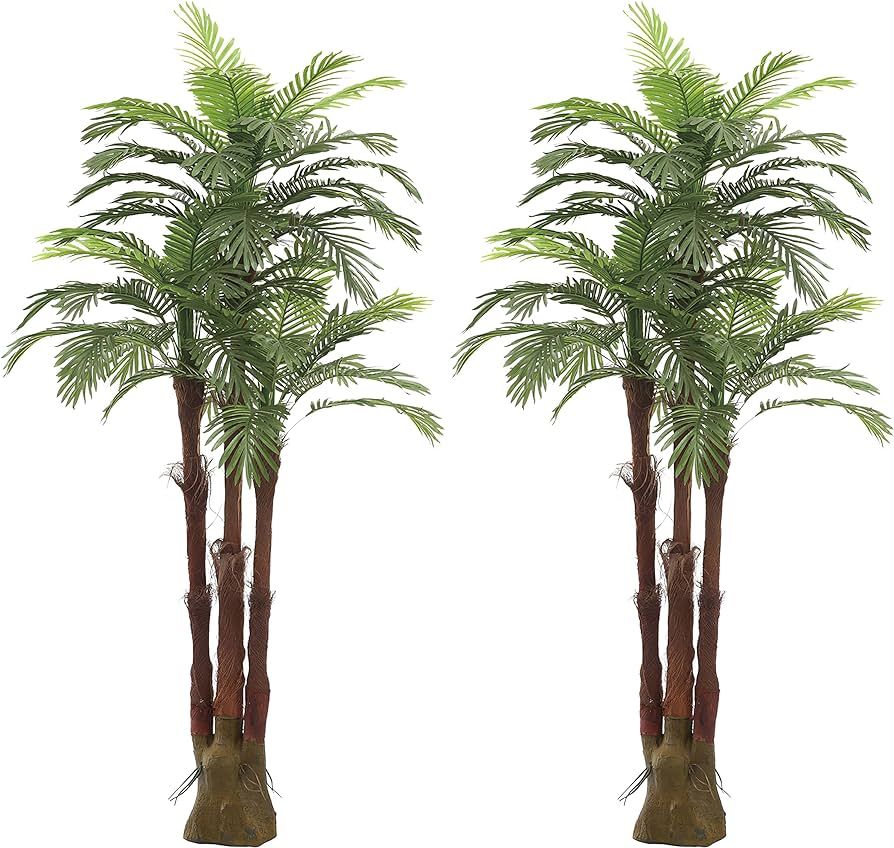 AMERIQUE Pair Gorgeous 6 Feet Triple Tropical Palm Artificial Plant Tree with Standable Trunk, Re... | Amazon (US)