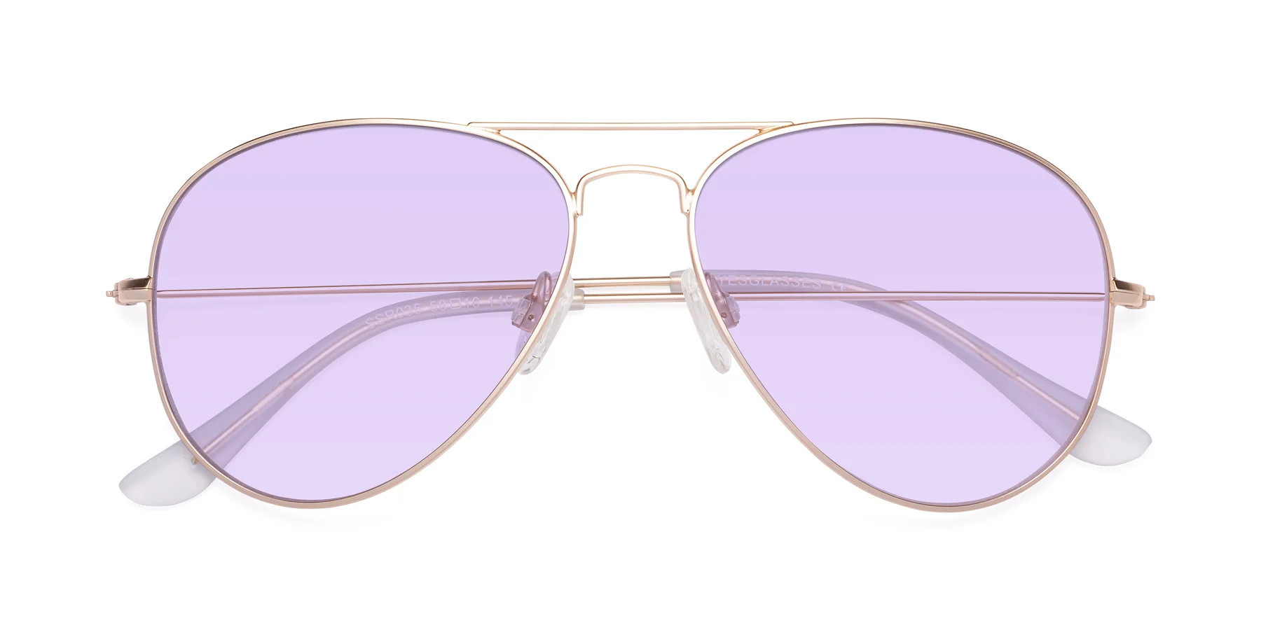 Jet Gold Grandpa Thin Aviator Tinted Sunglasses with Light Purple Sunwear Lenses - Yesterday | Yesglasses