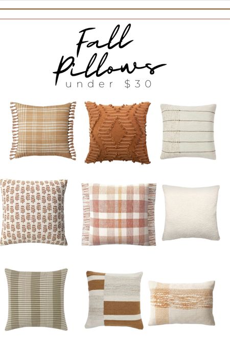 Fall pillows are the perfect way to easily bring the season inside. Adding texture, color and style with the perfect touch. Fall pillows, fall decor, plaid pillow, boucle pillow, boucle, rust, rust pillow, autumn decor, beige pillow, target, target style, interior design. 

#LTKhome #LTKSale #LTKSeasonal