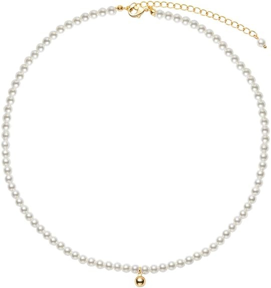 IDOKAWA Pearl Necklace 4MM White Imitation Pearl Choker Strands Necklace for Women/Mother/Her Jew... | Amazon (US)