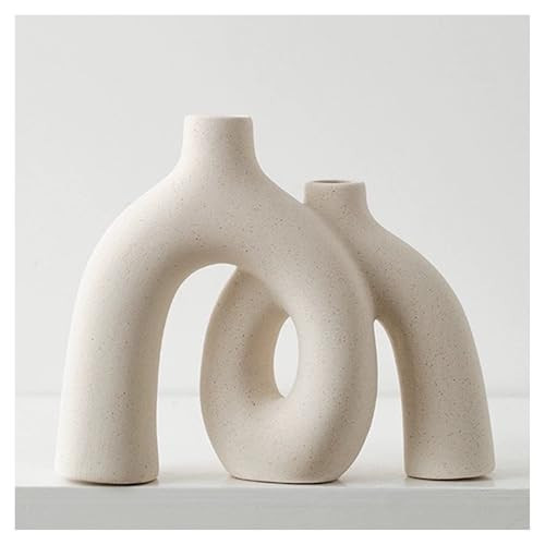 Hug Donut Decorative Vase Set - Modern Nordic Boho Style Vases Home Decor, Matte Ceramic Decorations for Living Room Shelf, Bookshelf Mantle Entryway Table or Console Décor (Cream White) | Amazon (US)