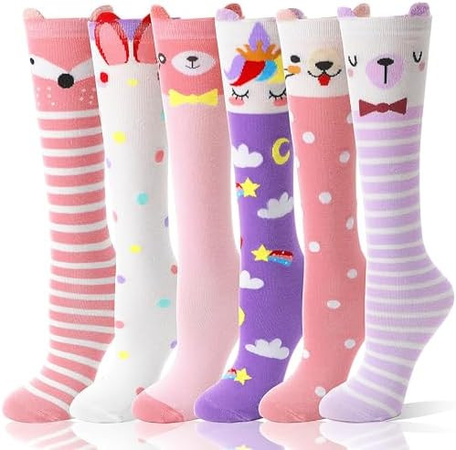 MOGGEI 6 Pairs Kids Girls Knee High Socks Gift Long Crazy Silly Tall Funny Boot Cute Animal Child... | Amazon (US)