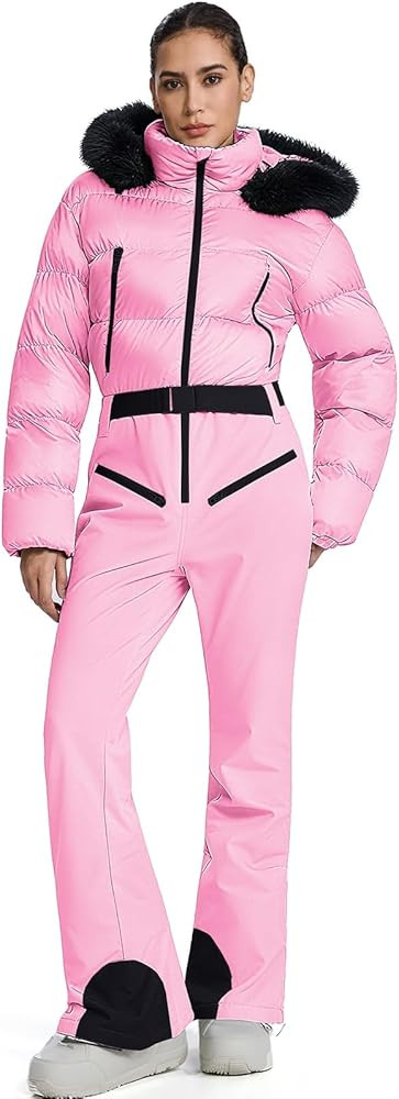HOTIAN Women's One Piece Snowsuit, Waterproof Insulated Ski Jumpsuit with Faux Fur Collar for Ski... | Amazon (US)