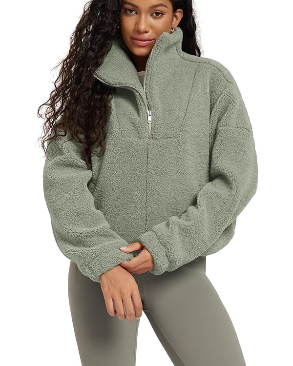 ODODOS Women's Sherpa Fleece Half-Zip Pullover - Cozy Warm Long Sleeve Sweatshirt Cinchable Outer... | Amazon (US)