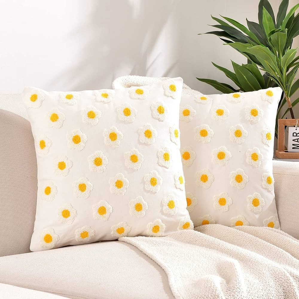 Sioloc Pack of 2 Flower Decorative Throw Pillow Covers Jacquard Pillowcase Soft Square Cushion Co... | Amazon (US)