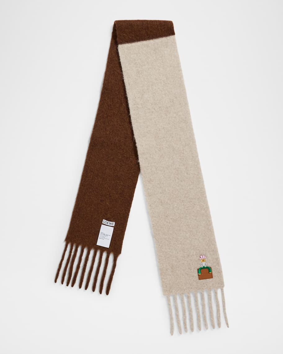 Loewe Embroidered Two-Tone Alpaca-Blend Scarf | Neiman Marcus