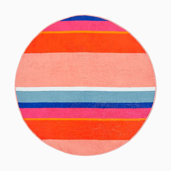 Organic Round Modern Color Block Beach Towel, Watermelon, 60"" Diameter | West Elm (US)