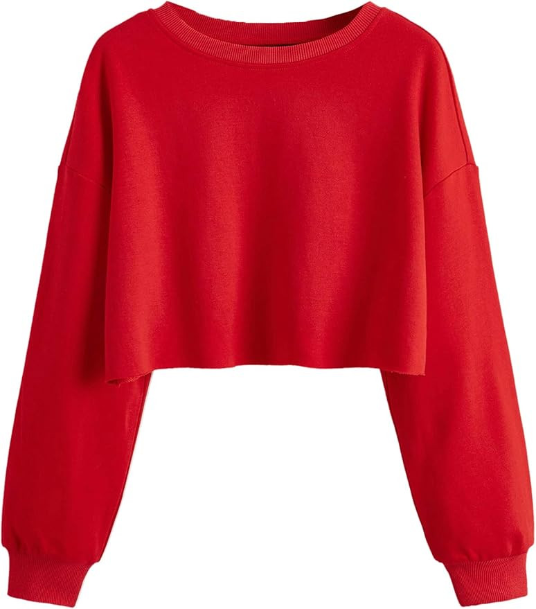 SweatyRocks Women's Casual Long Sleeve Raw Hem Pullover Crop Tops Sweatshirts | Amazon (US)