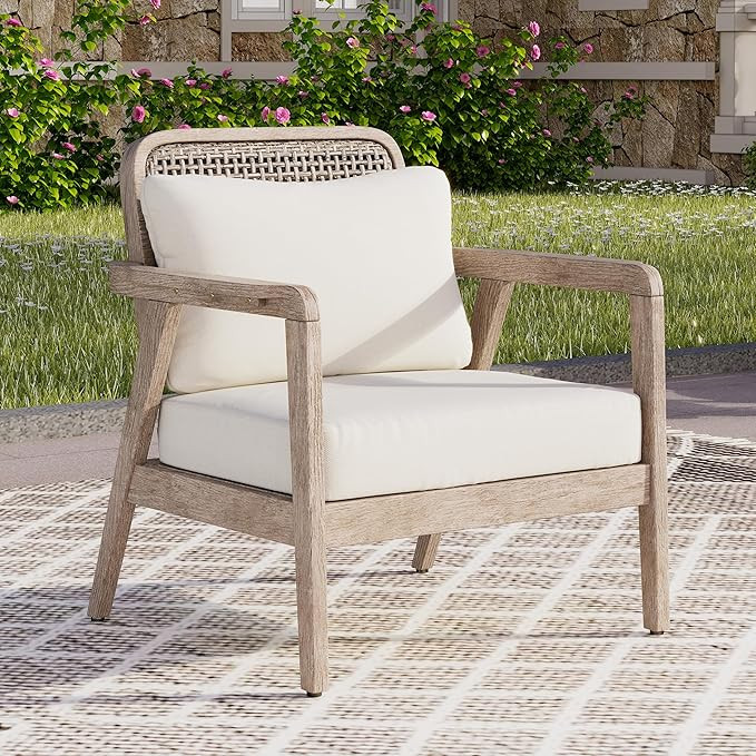 Merax Outdoor Acacia Wood Club Chair,Patio Furniture Conversation Set for Backyard,Weight Capacit... | Amazon (US)