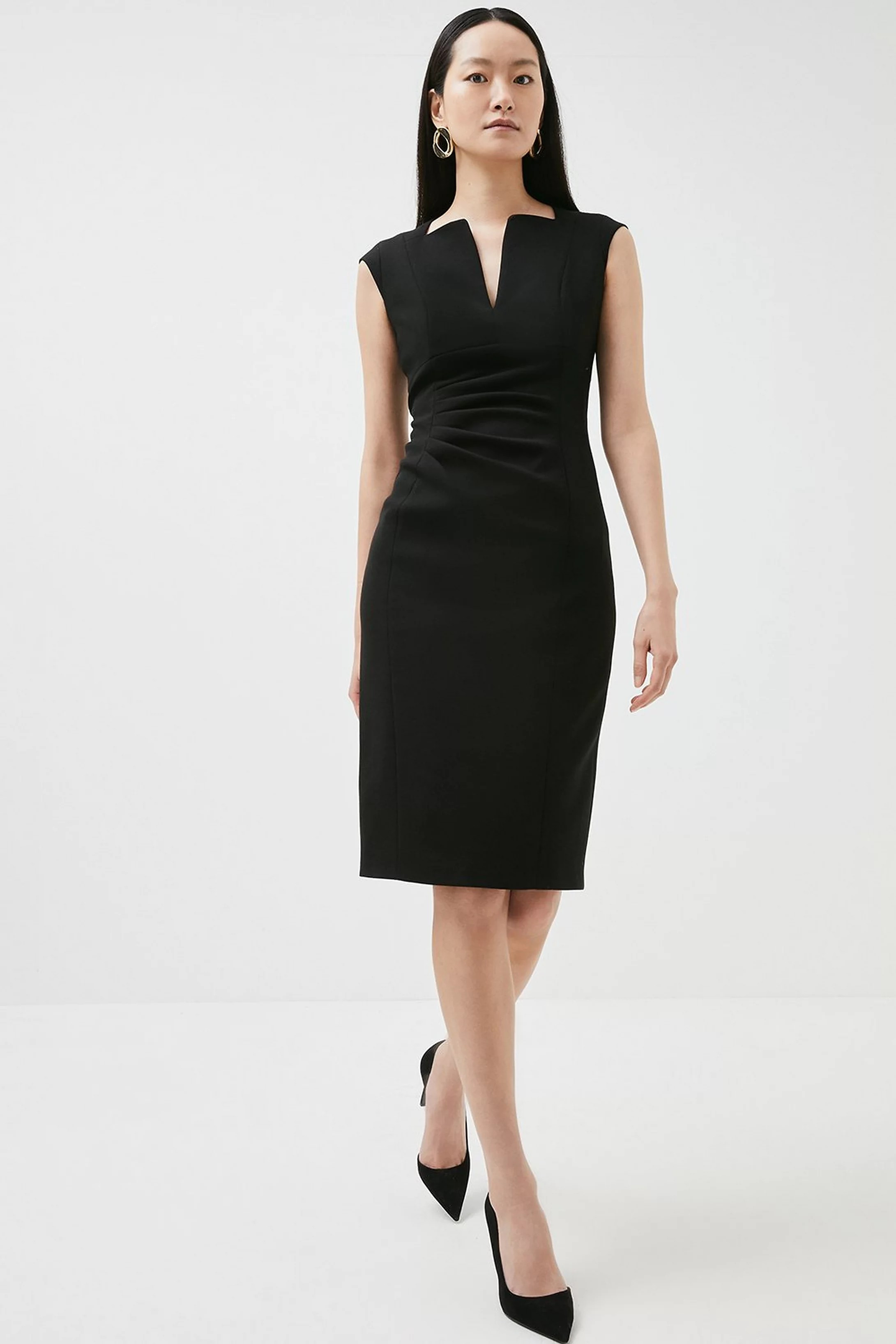 Compact Stretch Envelope Neck Pencil Midi Dress | Karen Millen US