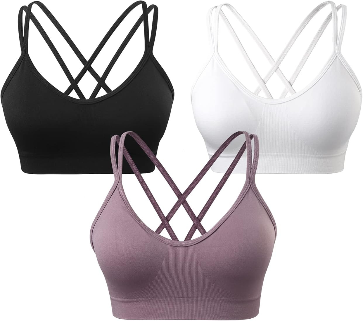 VEQKING Women's Cross Back Sports Bra Padded Strappy Medium Support Yoga Bra for Workout Fitness ... | Amazon (US)