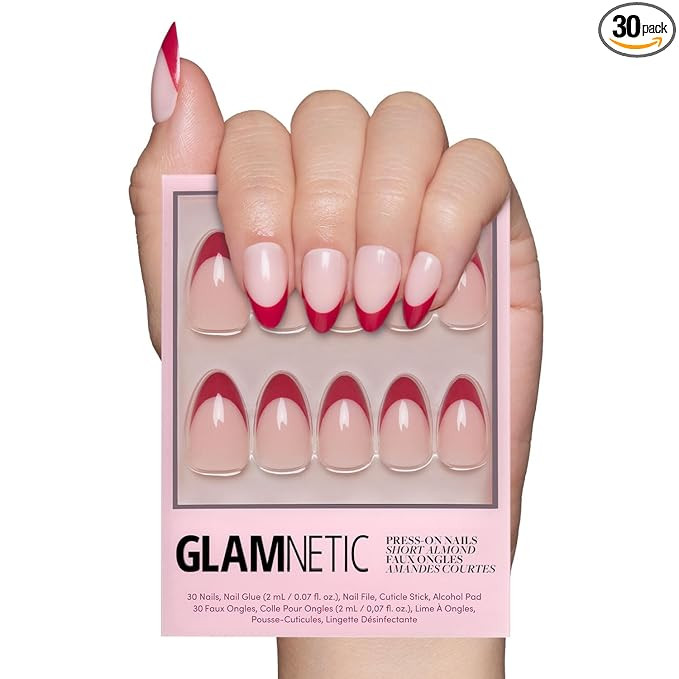 Glamnetic Press On Nails - Rose Garden | Semi-Transparent Red French Tip Short Almond Fake Nails ... | Amazon (US)
