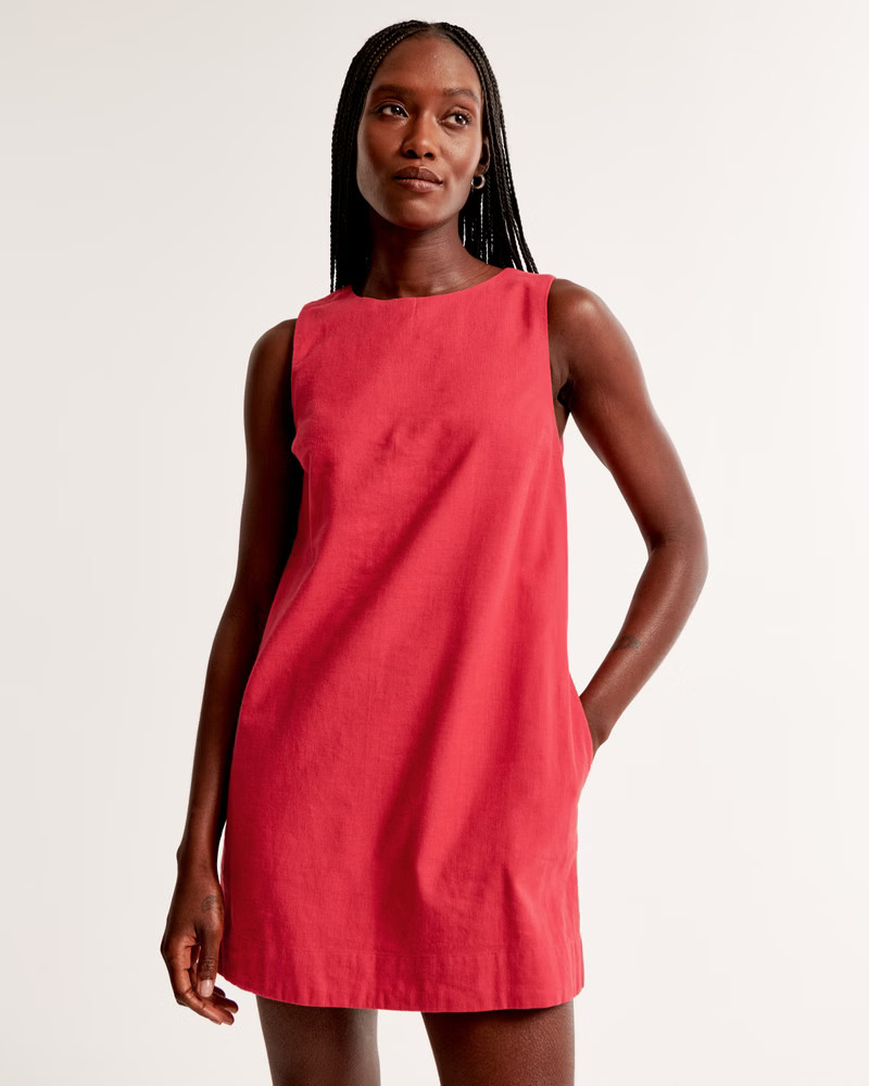 High-Neck Linen-Blend Mini Dress | Abercrombie & Fitch (US)