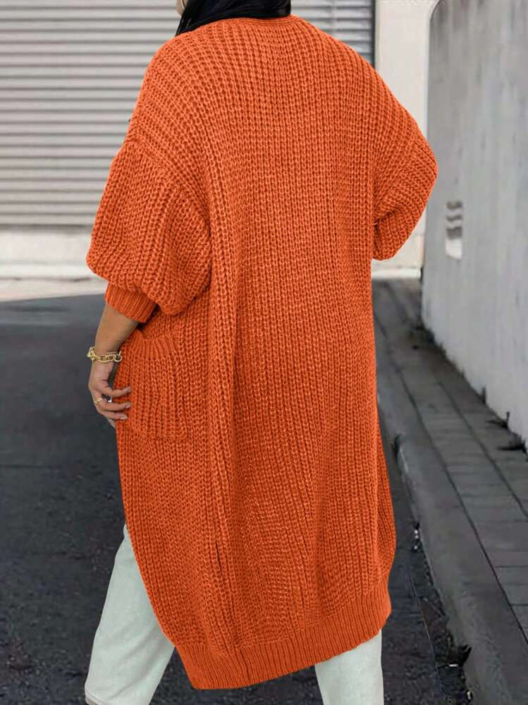 SHEIN LUNE Plus Size Casual Solid Color Cardigan With Dual Pockets, Spring/Autumn, For Winter | SHEIN