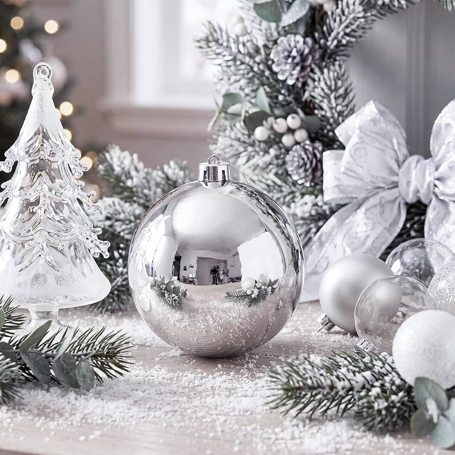Threan 6 Inch Large Silver Christmas Ball Ornaments Giant Oversized Plastic Shiny Silver Christma... | Amazon (US)
