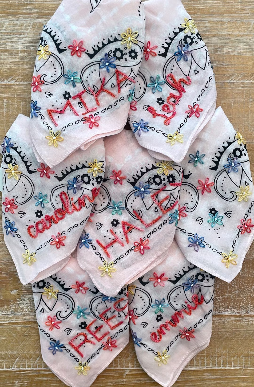 Chain Stitch Hand Embroidered Cotton Bandana | Bright Daisies | Custom Name or Initials | Bachelo... | Etsy (US)