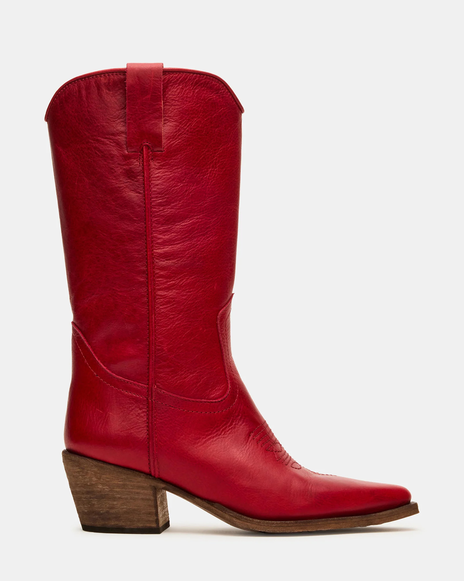 Steve Madden Women's Albany Block Heel Boots - Red - Size 5.5 - Leather | Steve Madden (US)