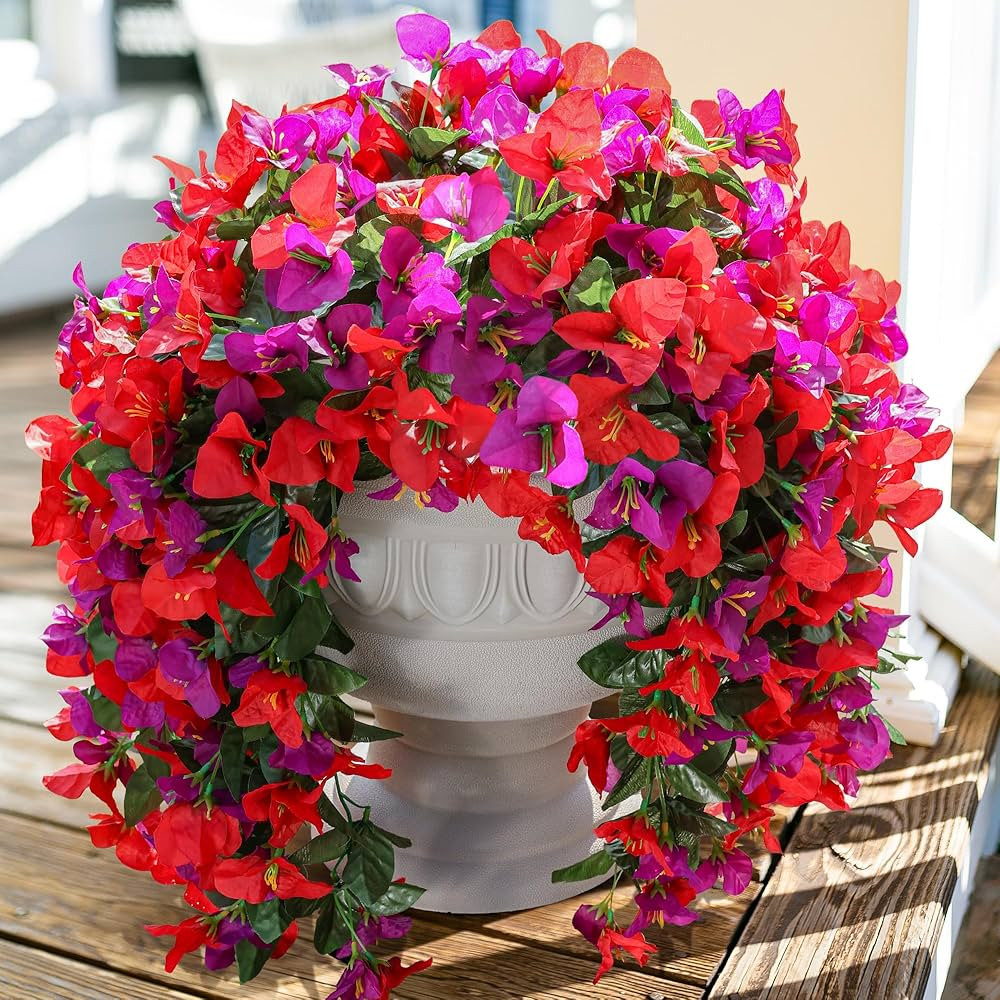 Faux Bougainvillea Artificial Flowers Plants for Outdoor Outside Spring Decoration, 2pcs Fake Sil... | Amazon (US)