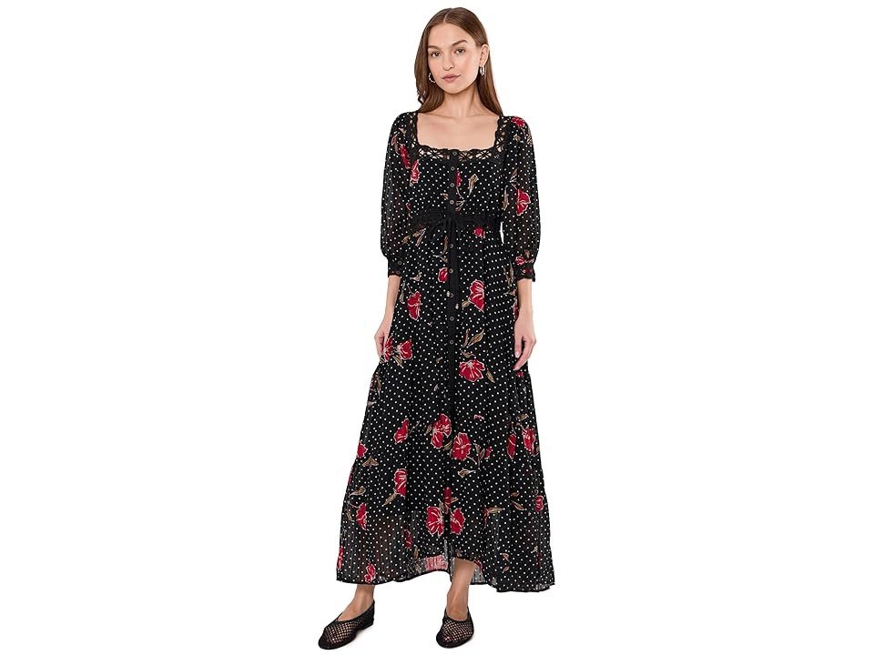 Free People Morning Meadows Long-Sleeve Maxi Dress Women's Dress Red Pop Combo : XL (Women's 16), Cotton | Zappos