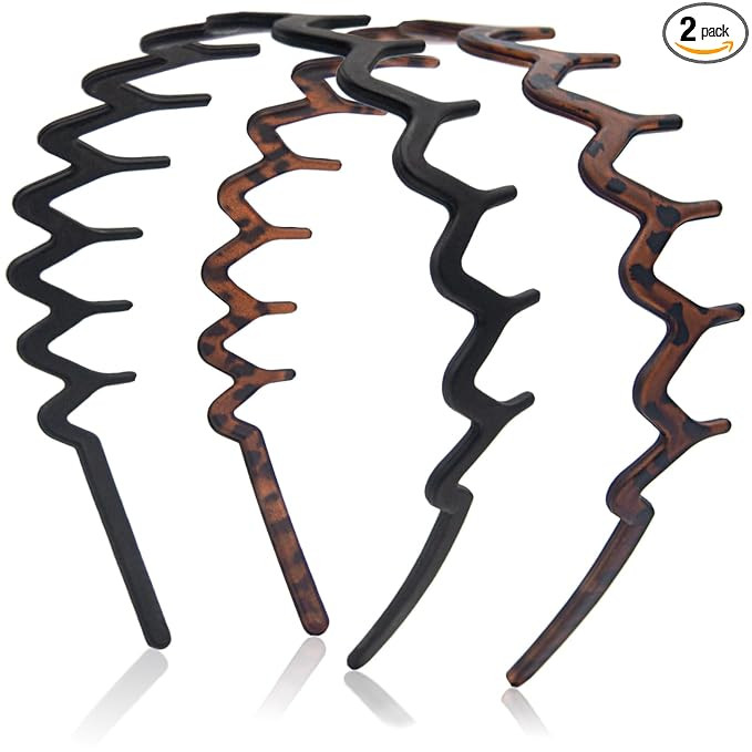 Zig Zag Headbands for Women Men, Non-slip Plastic Wavy Headband with Teeth Comb Hairbands Classic... | Amazon (US)