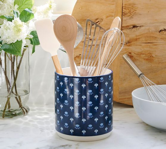 Kravet Floret Stoneware Utensil Holder | Pottery Barn (US)