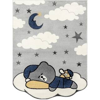 Ryder Sleeping Bear Kids Light Grey 8 ft. x 10 ft. Area Rug | The Home Depot