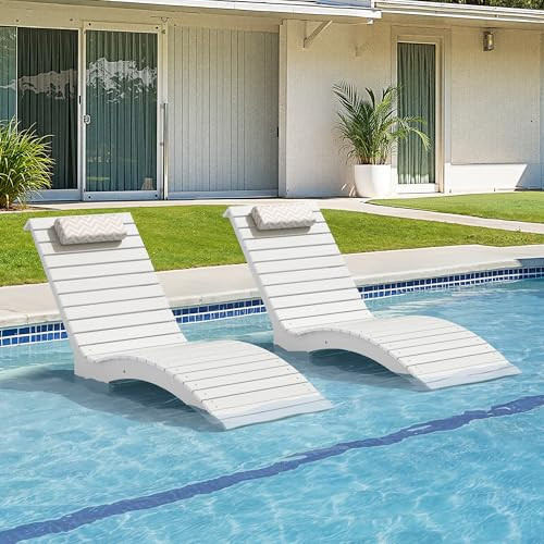 Compsia Pool Lounge Chairs Outdoor Set of 2，HDPS Long Pool Chairs for in Pools, Weighted All Weather Tanning Chair with Headrest，Chaise Lounge for Outside Beach Patio Sun Bathing Hotel, White | Amazon (US)