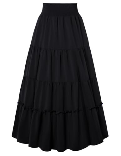 Scarlet Darkness Black Long Skirt for Women Renaissance Goth Maxi Skirt Tiered with Slit Black L | Amazon (US)