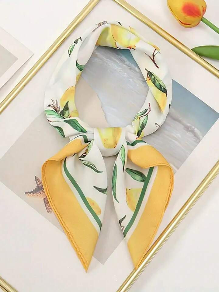 1pc Lemon Printed Bandana Silk Scarf For Decoration, Gift Wrapping, Headband | SHEIN