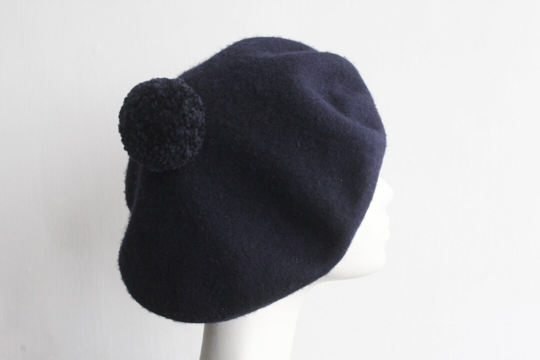 Dark Navy Wool Timeless Beret Hat W/ Unique Designer Pom Pom - Etsy UK | Etsy (US)