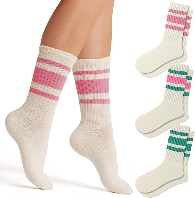 Fun Novelty Retro Striped Crew Socks For Women Sporty Calf Casual Cotton Tube Socks Women | Amazon (US)