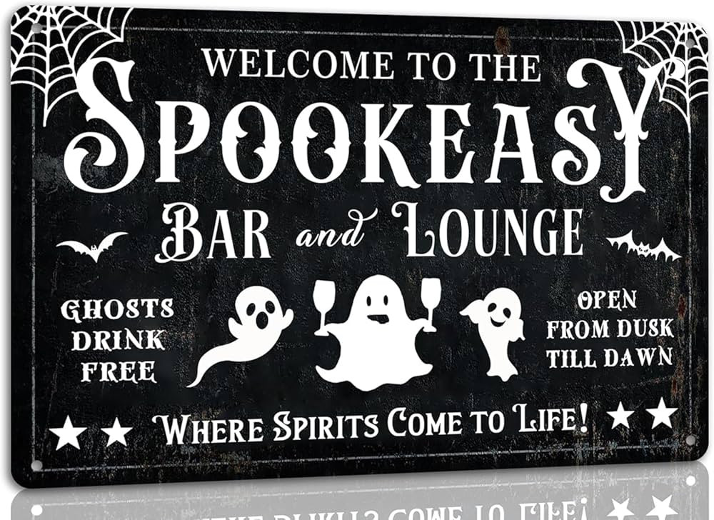 Spookeasy Bar and Lounge Vintage Halloween Metal Aluminum Sign Retro Haunted House Decor for Farm... | Amazon (US)