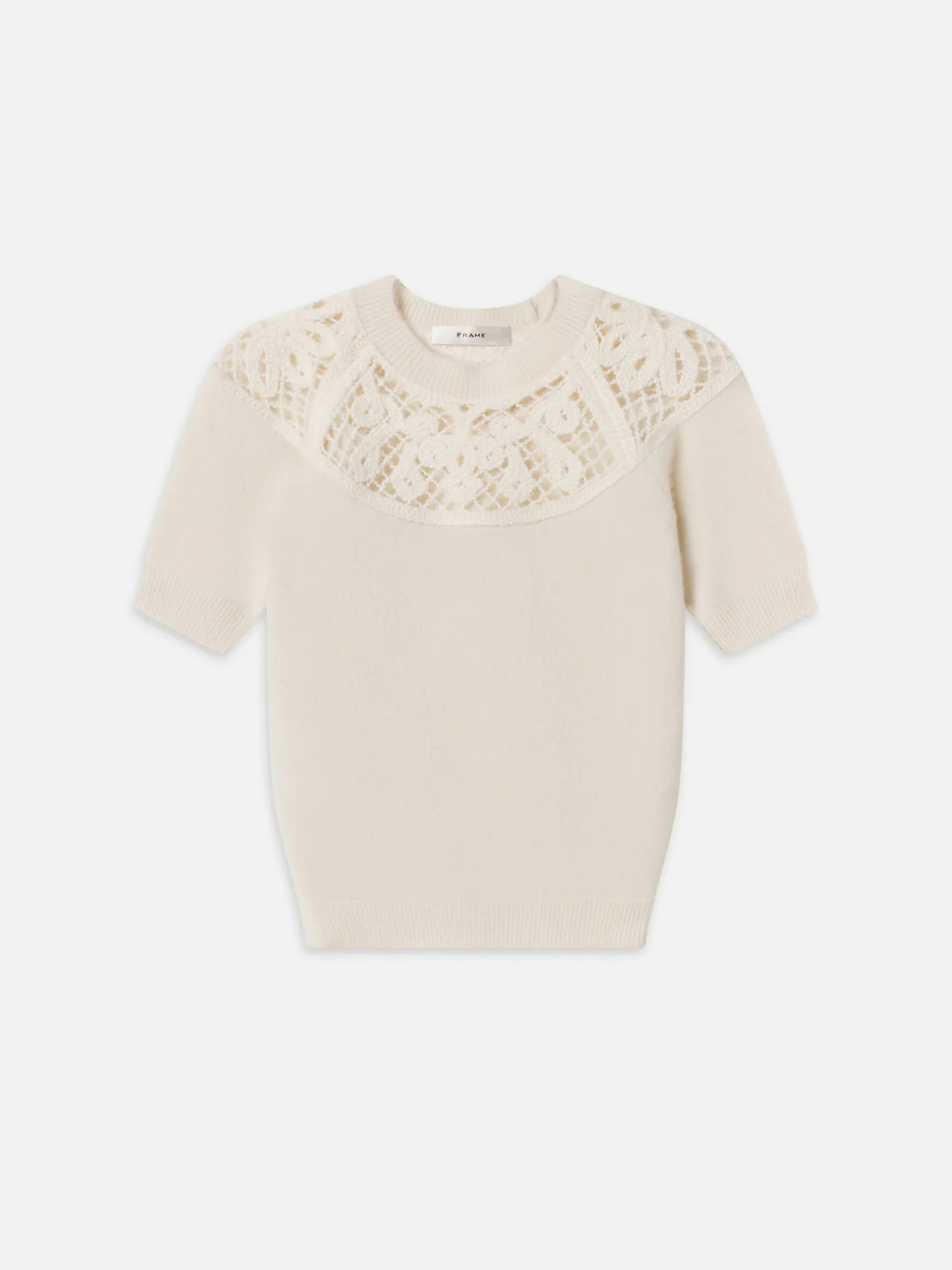 THE LACE GATHERED SWEATER CREAM | Frame Denim