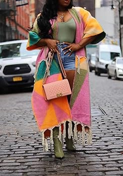 Ecirod Womens 2024 Fall Open Front Fringe Knit Cardigan Long Sweaters Aztec Double Slit Tassels K... | Amazon (US)