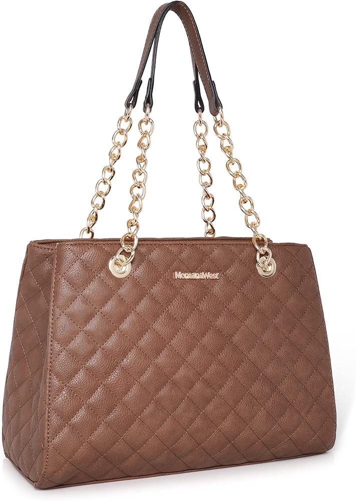 Montana West MEDIUM Tote Bag for Women Quilted Chain Handbags Shoulder Purse | Amazon (US)