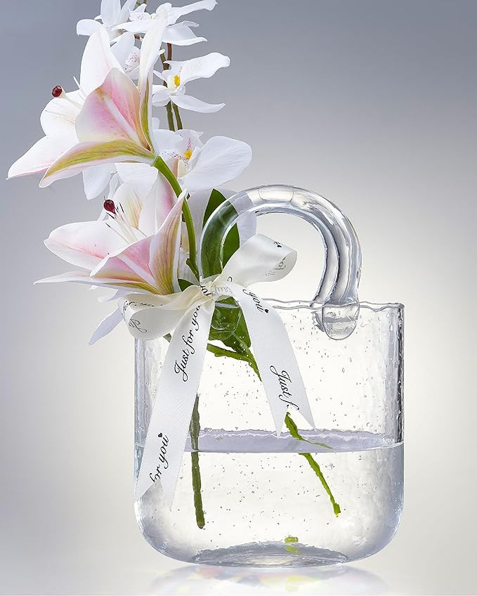 Glass Bag vase, Purse vase with Fish Bowl, Handbag Shape Flower vase - for Home Décor, enterpiec... | Amazon (US)