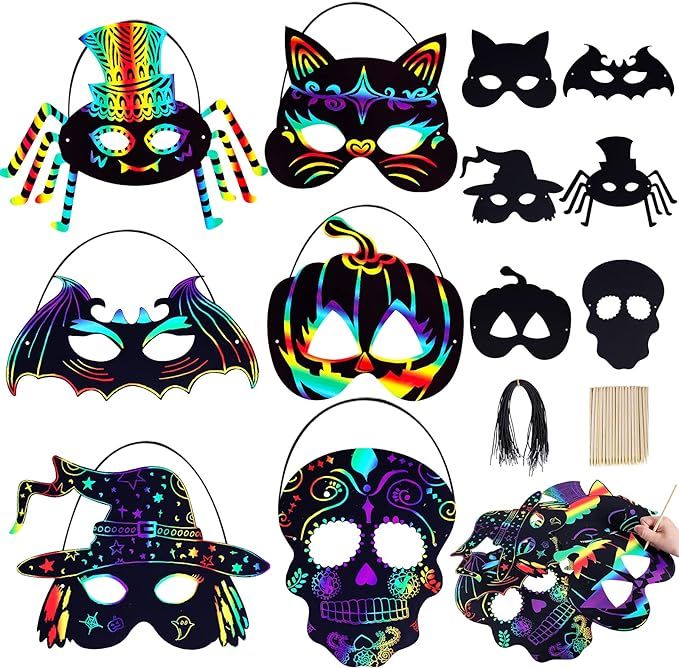 Max Fun 36PCS Magic Scratch Art Rainbow Scratch Halloween Mask Art Craft Kit with 36 Elastic Cord... | Amazon (US)