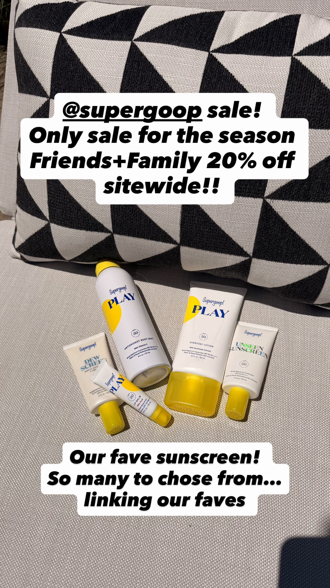 Friends and family event 
@Supergoop! 
20% off sitewide, limited time only.￼
Their only sale of the season

Linking our faves! There’s glow, matte, mineral. The best spray sunscreen I’ve ever used 
#supergooppartner

#LTKSwim #LTKTravel #LTKU