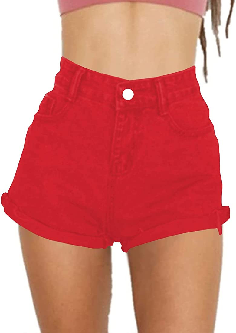 Haola Women's Juniors Vintage Summer Denim High Waisted Folded Hem Jeans Shorts | Amazon (US)