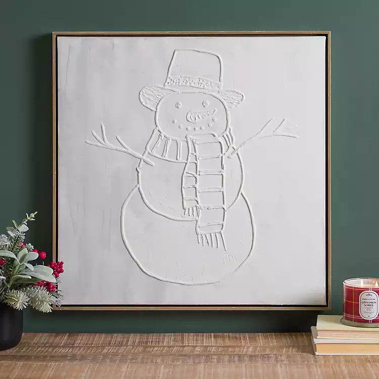 Stucco Snowman Framed Canvas Art Print | Kirklands