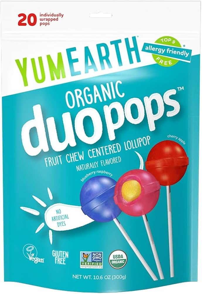 YumEarth Organic Duo Pops, Lollipops with Fruit Chew Centers - Allergy Friendly (Top 9 Free), No ... | Amazon (US)