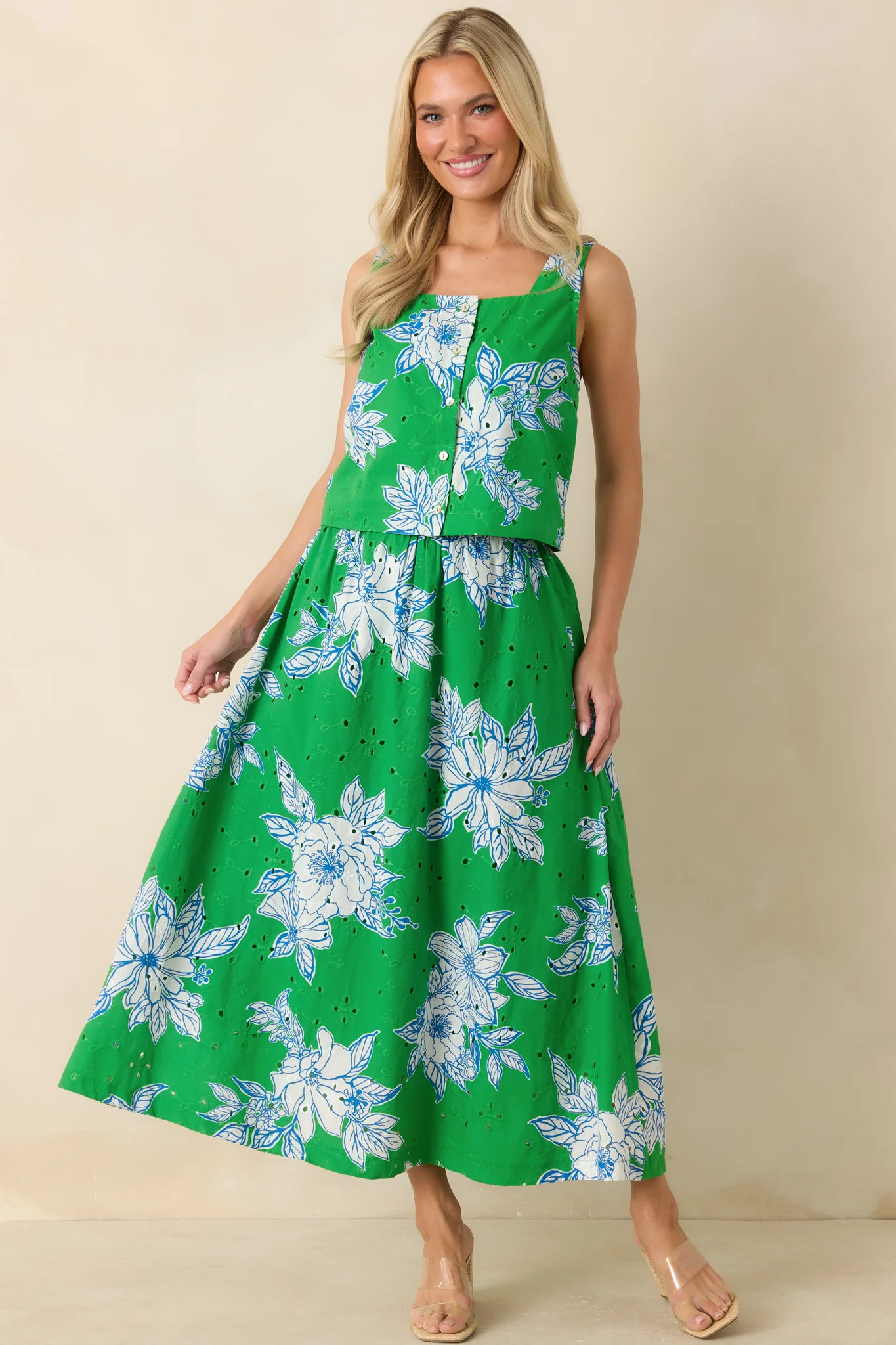 Just One of Those Days Green & White Floral Cotton Crop Top | Red Dress