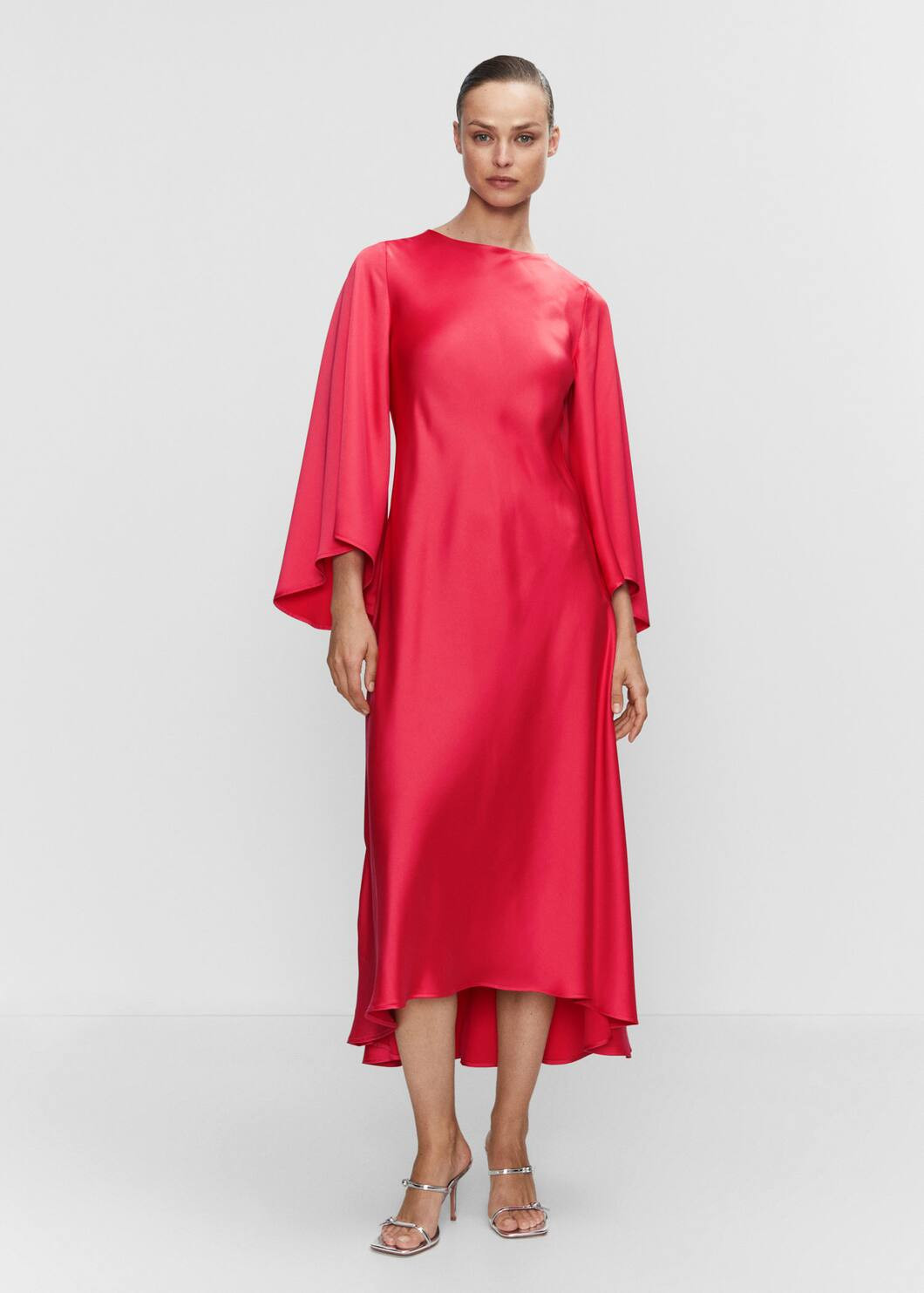 Flared-sleeve satin dress -  Women | Mango USA | MANGO (US)