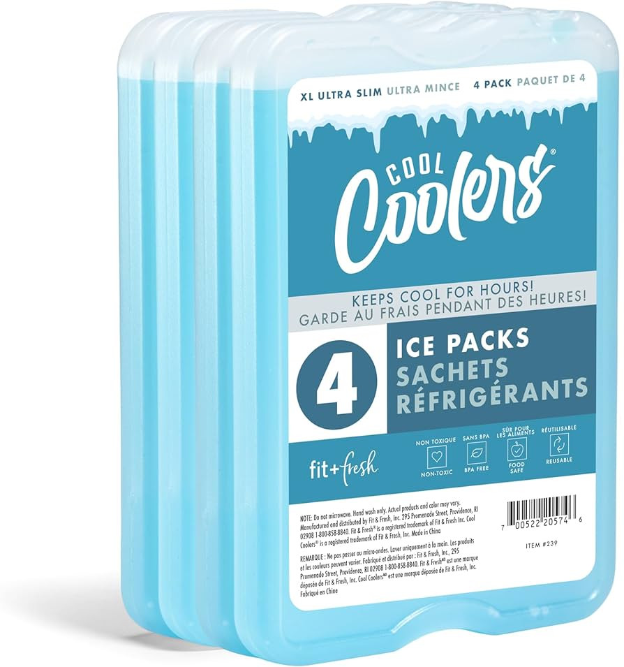 Cool Coolers by Fit & Fresh 4 Pack XL Slim Ice Packs, Quick Freeze Space Saving Reusable Ice Pack... | Amazon (US)