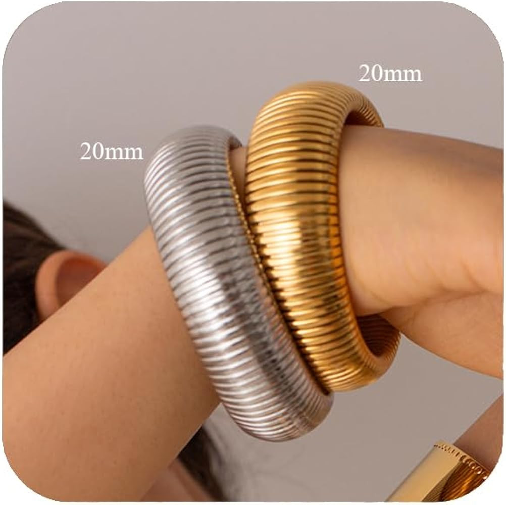 MISS RIGHT Gold Chunky Stretch Snake Chain Bangle Bracelets Stack for Women Trendy, 18K Gold Fill... | Amazon (US)