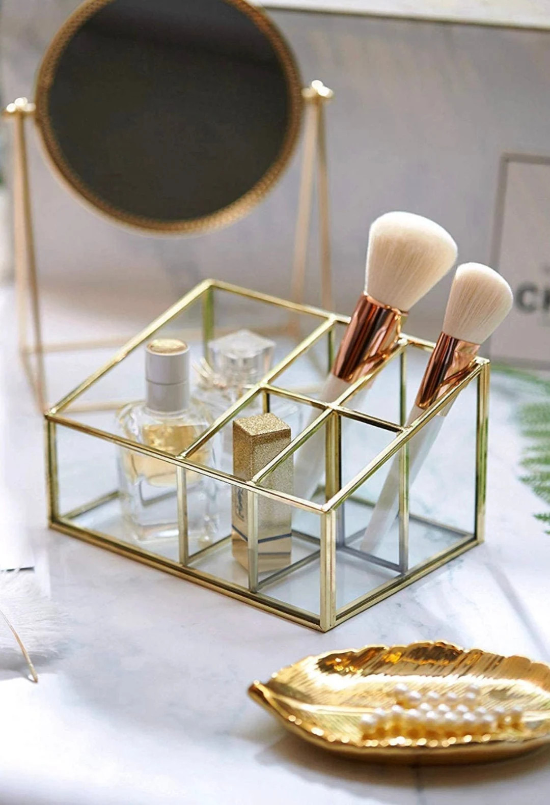 Glass Gold Makeup Brush Holder/organizer - Etsy | Etsy (US)
